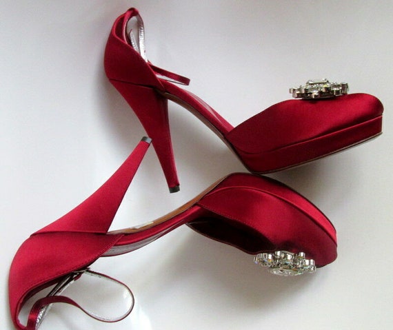 Karen Millen Vtg Wine Red Mary Jane Peep Toe Shoe… - image 4