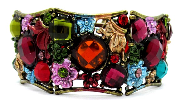 Flapper Cuff Bracelet. Multi Coloured Flexible We… - image 1