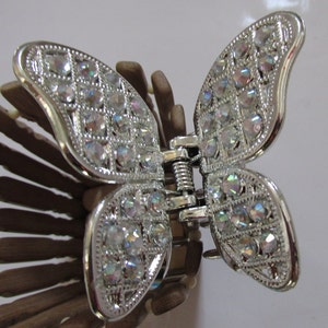 Ornate Butterfly bridal hair claw. Bohemian Boho hair crocodile clamp grip. Silver colour clear crystals hair jewellery.