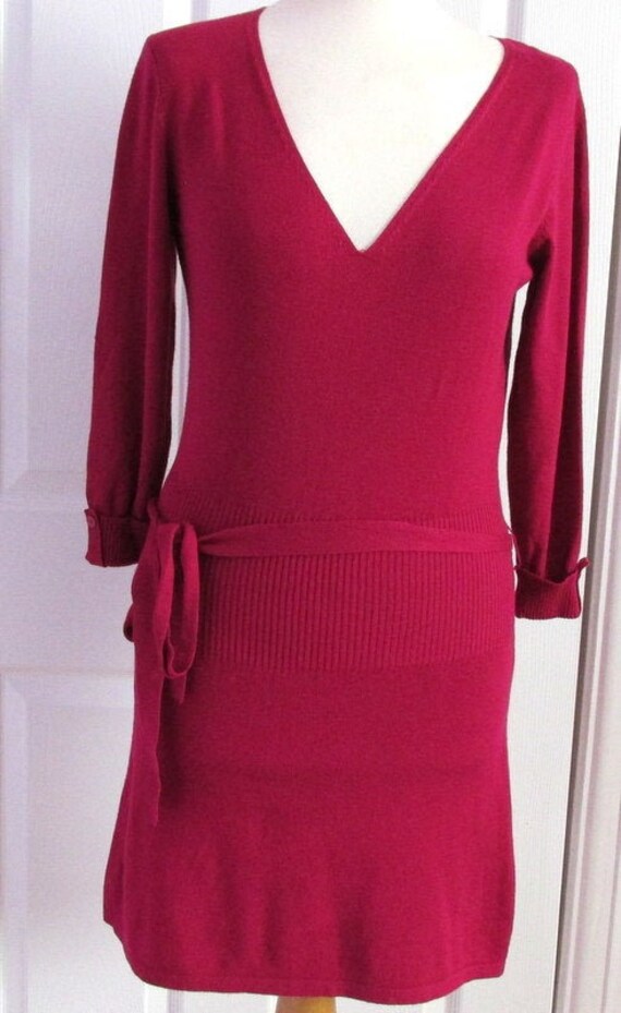 Belted Bright Knit Vintage Wine Red 