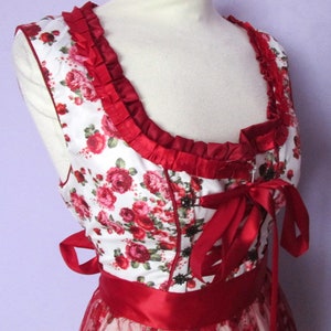 Play Wench Cosplay Ruffles Floral Satin Ribbon Role Peasant Girl Lace Apron Roleplay Adult Maid  Dirndl fit UK 16.