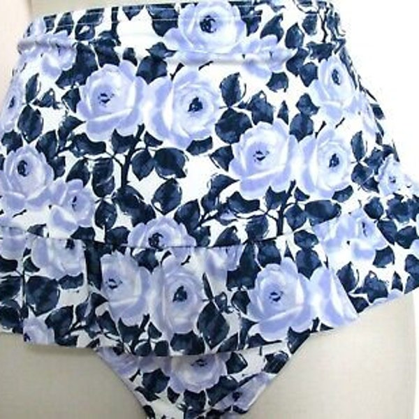 Rose Blumen Retro-Stil Hohe Taille Bikinihöschen UK Größe 14