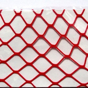 Red Wide Fishnet Patterned Red Lace Trim Stockings. One size - up to UK 12