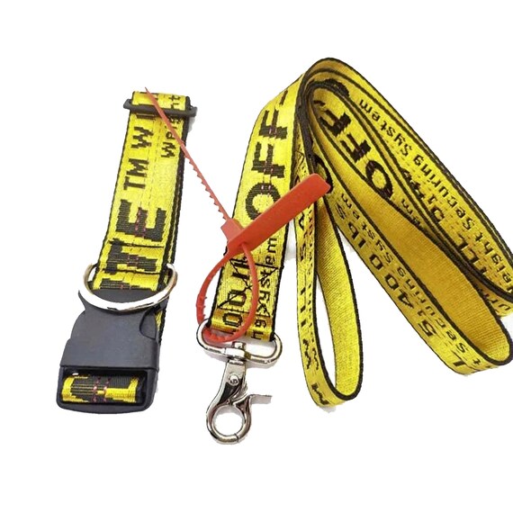 Off White Dog Collar Leash Set Classic Industrial Belt Etsy
