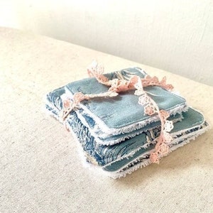 Toile de jouy reusable makeup remover pads , cotton and bamboo cosmetics pads, zero waste eco pads, reusable face wipes