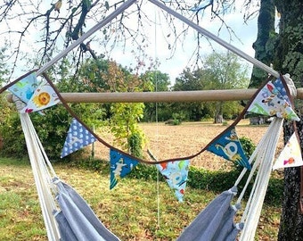 Blues - Personalised baby/ child bunting for girls or boys. Sustainable, recycled fabric - birthday gifts. Blue theme.