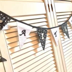 Personalised bunting for girls or boys, birthday gifts. Black, white and grey theme. image 1