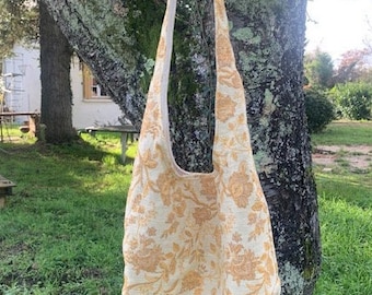 Fabric yellow Shoulder bag, tote bag, soft yellow fabric, lined