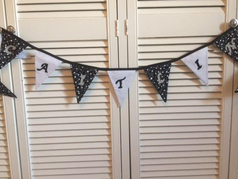 Personalised bunting for girls or boys, birthday gifts. Black, white and grey theme. image 7