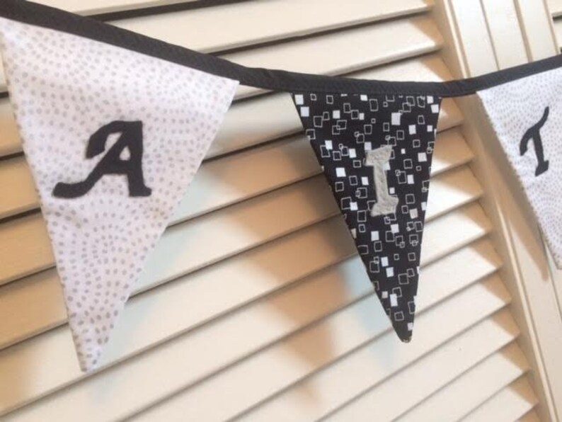 Personalised bunting for girls or boys, birthday gifts. Black, white and grey theme. image 6