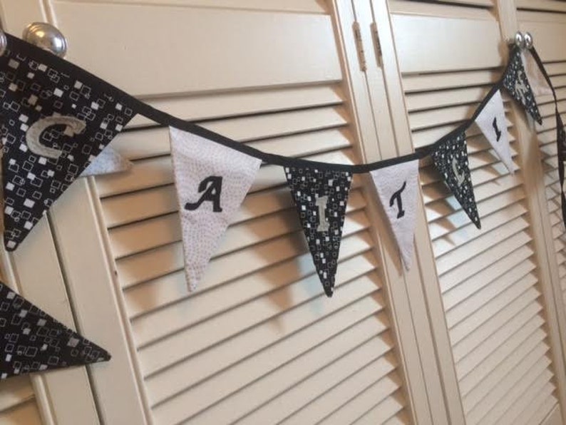 Personalised bunting for girls or boys, birthday gifts. Black, white and grey theme. image 2