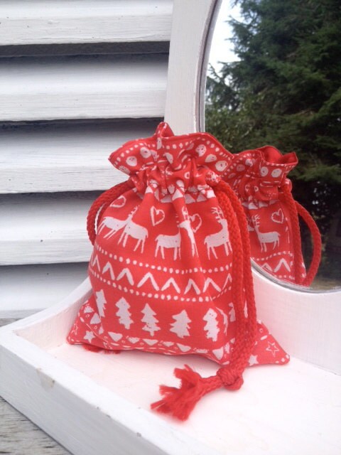 Red Christmas Reindeer Design Bag With Drawstring Gift Bag - Etsy