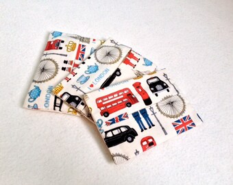 3 London design pocket tissue covers, cases. Set of 3.