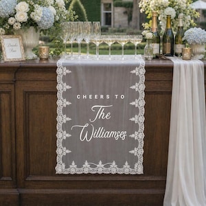 Custom Sheer Lace Wedding Bar Sign, Personalized Bar Menu Banner, Signature Drinks Sign, Wedding Reception Decor