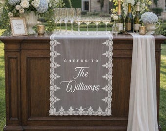 Custom Sheer Lace Wedding Bar Sign, Personalized Bar Menu Banner, Signature Drinks Sign, Wedding Reception Decor