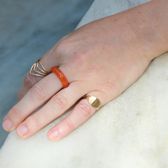 Jadeite Ring Carved Orange Gemstone Ring