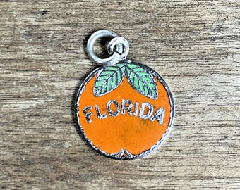 Vintage FLORIDA ORANGE CHARM Enamel Silver Souvenir