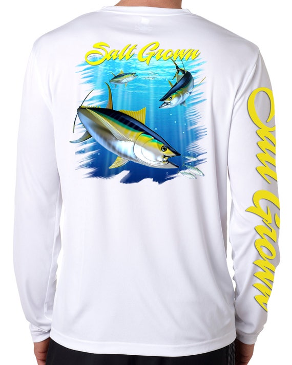 Salt Grown Saltwater Microfiber uv long sleeve fishing t shirt Yellow Fin  Tuna apparel UPF 50+ quick dry