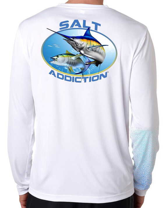 Salt Addiction Saltwater Fishing Pole Logo short sleeve t shirt marlin trolling