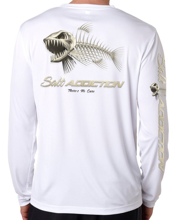 Salt Addiction t shirt Saltwater Microfiber uv long sleeve fishing trolling  offshore Fish Bones UPF 50+