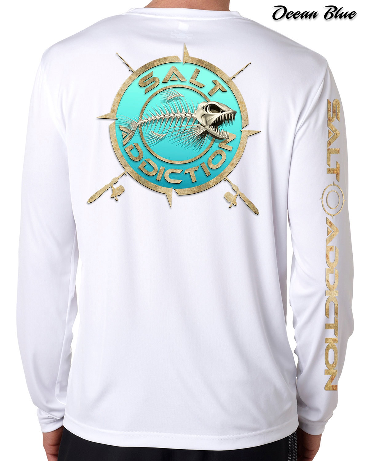 Salt Addiction Men's Long Sleeve Fishing T-Shirt - Microfiber, UPF 50+, White Graphic Tee