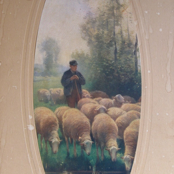 Antique Sheep Painting Print Vintage Wall Art Home Decor Farmhouse Antique