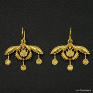 Minoan Malia Bees Earrings 925 Sterling Silver 22K Gold Plated Greek Handmade Art Luxury