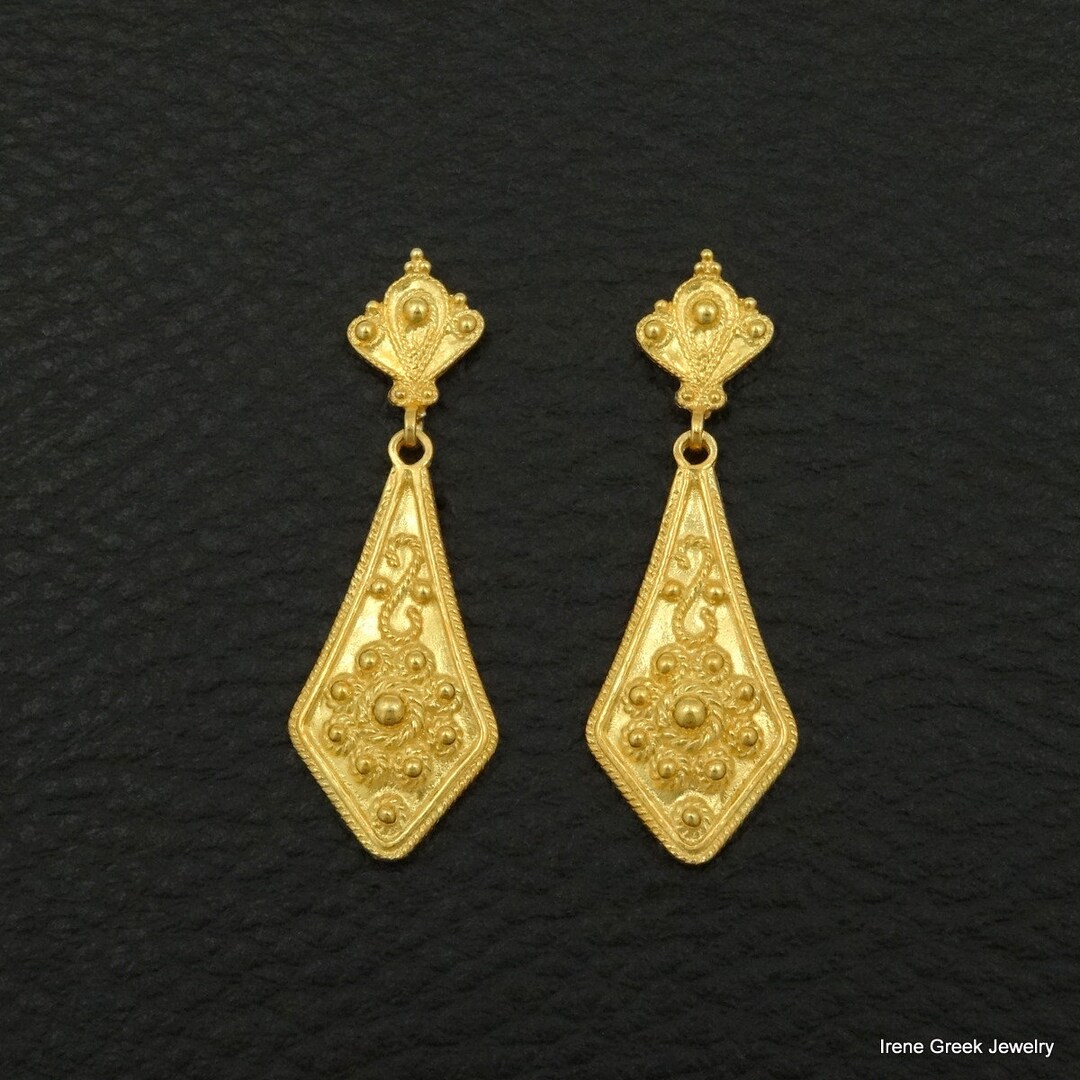 Byzantine Earrings 14K Solid Gold Greek Handmade Art Luxury - Etsy