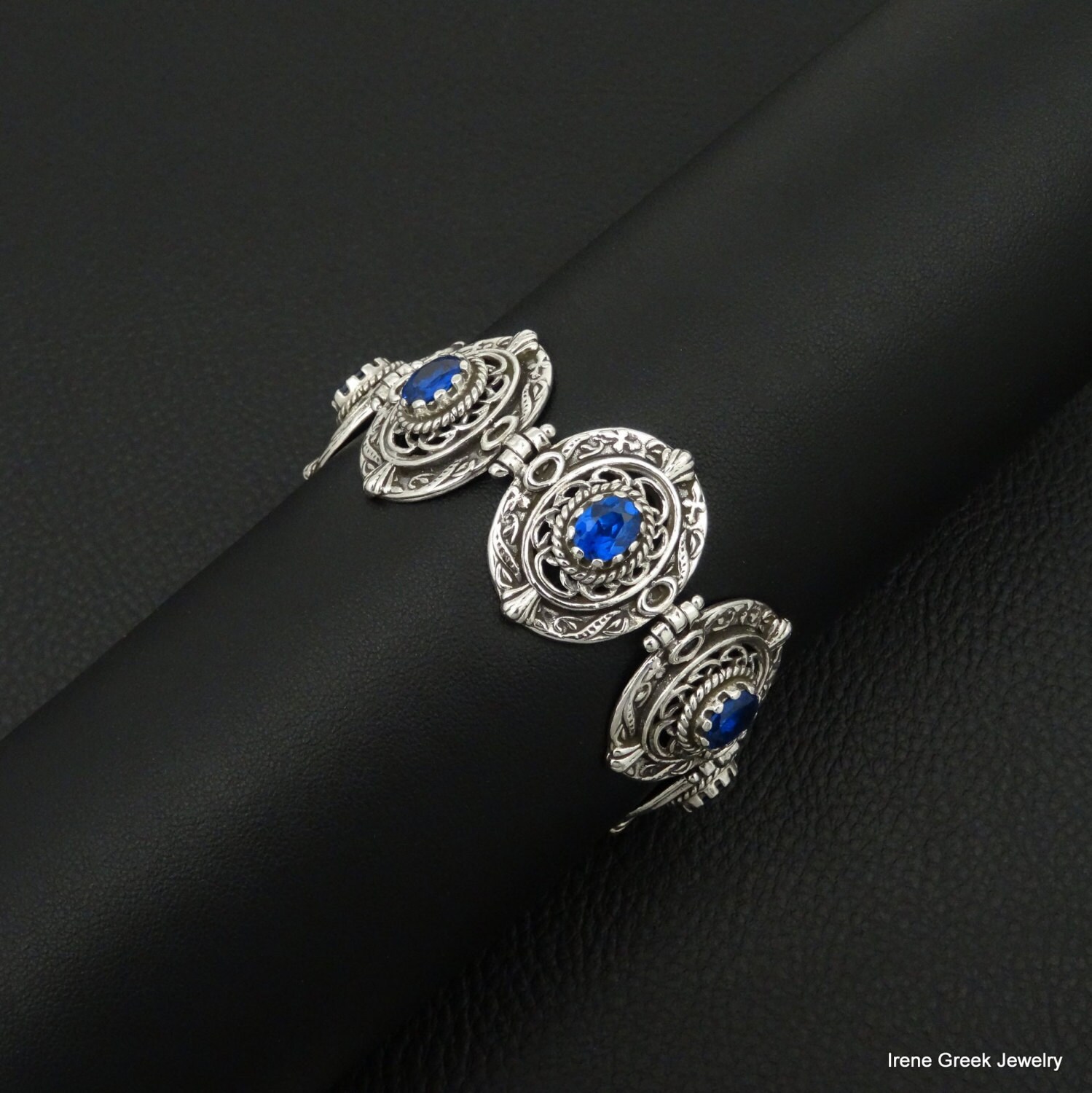 Blue Sapphire Cz Bracelet Byzantine Style 925 Sterling SIlver | Etsy