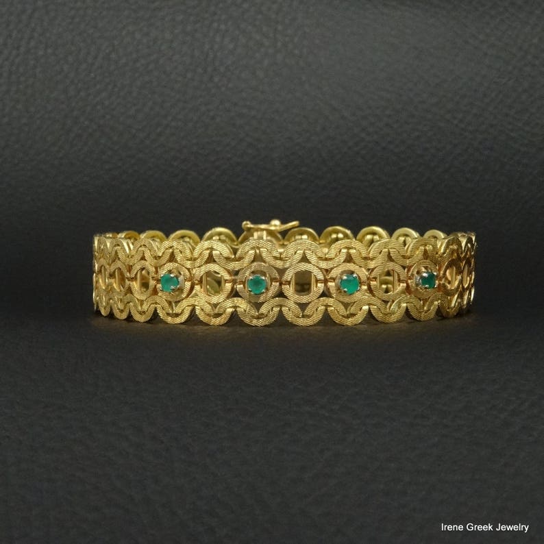 Natural Emeralds Bracelet Byzantine Style 18K Solid Yellow Etsy