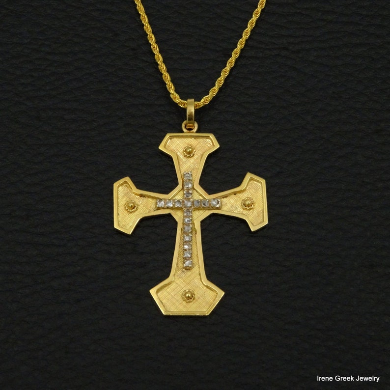Diamonds Byzantine Cross 18K Solid Yellow Gold Greek Handmade - Etsy