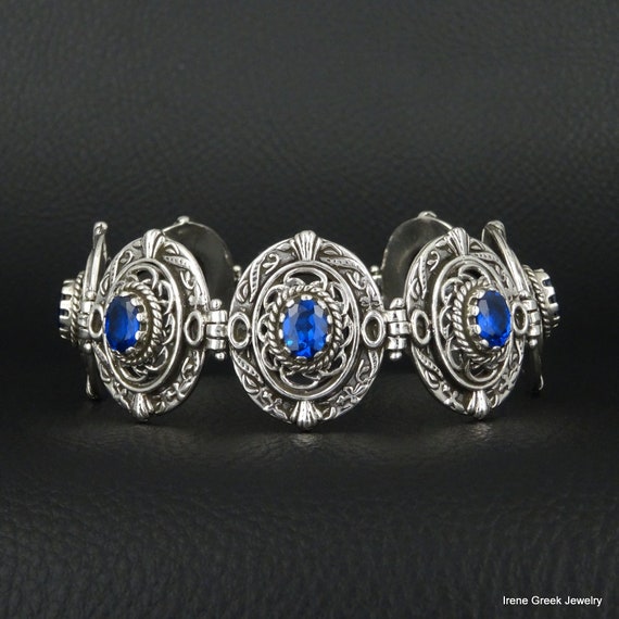 Byzantine Bracelet Sapphire Cz 925 Sterling Silver Greek | Etsy