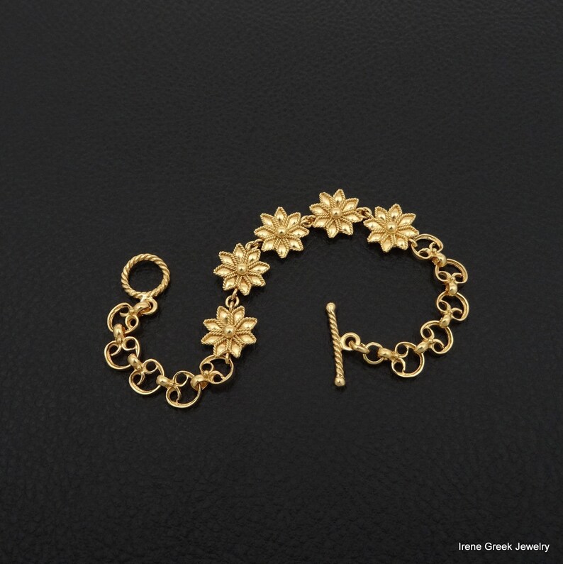 Byzantine Bracelet 925 Sterling Silver 22K Gold Plated Greek Handmade Art Luxury