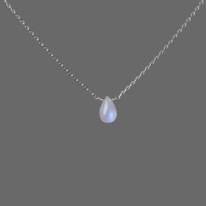 Moonstone Necklace • Baby Moonstone • Sterling Silver or Gold Filled • Minimal • June Birthstone • Rainbow Moonstone Pear