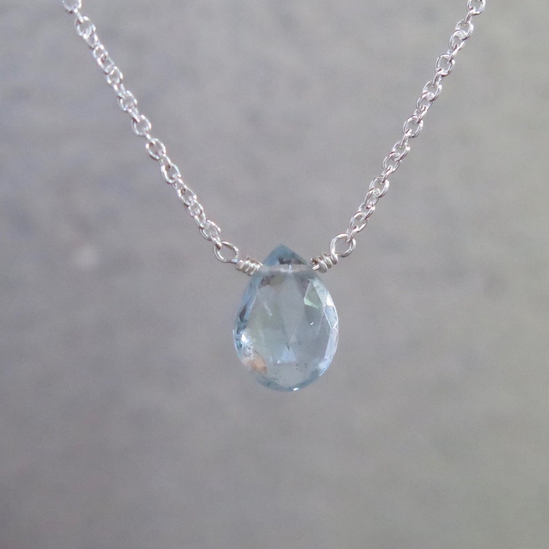 sterling silver or gold filled tiny aquamarine aquamarine pear March birthstone necklace Aquamarine necklace natural aquamarine