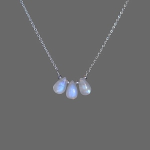 Moonstone Necklace • Triple Moonstone • Sterling Silver or Gold Filled • Natural Moonstone Crystal • Rainbow Moonstone • June Birthstone