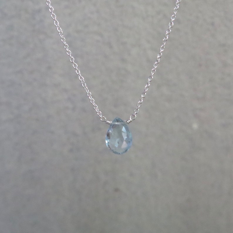 sterling silver or gold filled tiny aquamarine aquamarine pear March birthstone necklace Aquamarine necklace natural aquamarine
