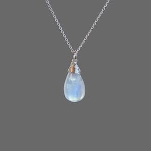 Moonstone Necklace • Sterling Silver or Gold Filled • June Birthstone • Wire Wrapped • Moonstone Pear • Natural Moonstone • Birthday Gift