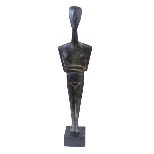 BiG Kykladen Idol, Bronze-Skulptur von kykladischen Idol, griechische Metall-Kunst, Bronze-Statue, weibliche abstrakte Statue