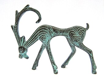 Griechische Bronze Dekorativer Geometrischer Steinbock, Griechische Kunst, Museum Reproduktion, Weihnachtsgeschenk Dekoration Dekor