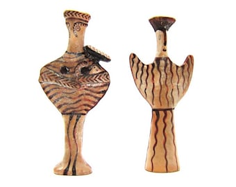 Pair of Mycenaean idols of Psi ( Ψ ) and Phi (Φ) , Greek museum copy , Primitive neolithic civilization