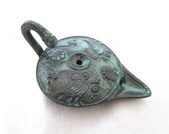 ブロンズオイルランプ、古代ギリシャのオイルランプの複製、クリスマス