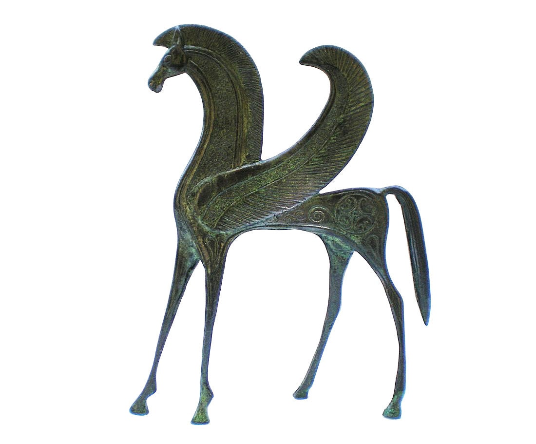 ブロンズ馬像、ペガサス、ブロンズ動物彫刻、金属製馬像、古代ギリシャ