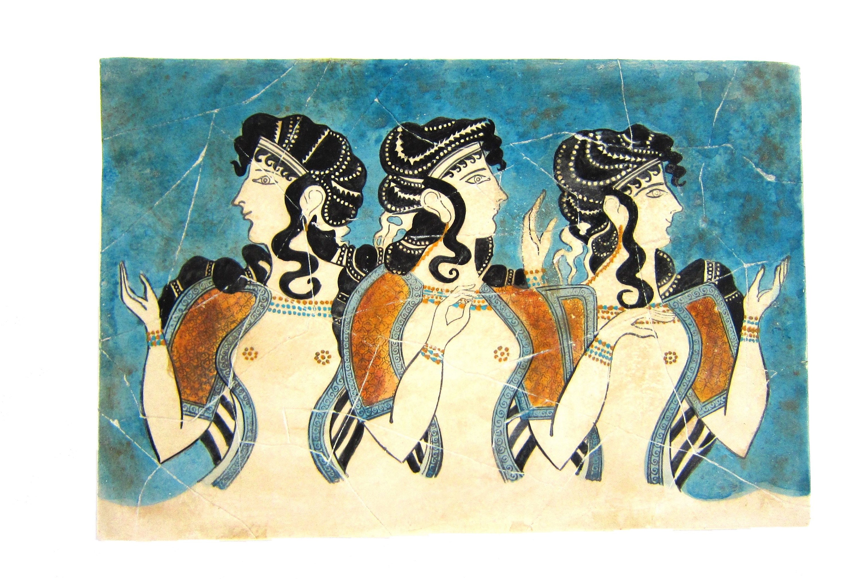 クレタ島のクノッソス宮殿のミノア文明の青い女性のフレスコ画、彼女へ