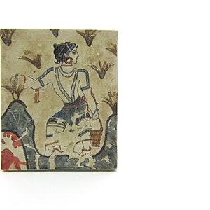 Minoan saffron gatherers  fresco painting from Akrotiri Santorini  , Museum copy for gift for her