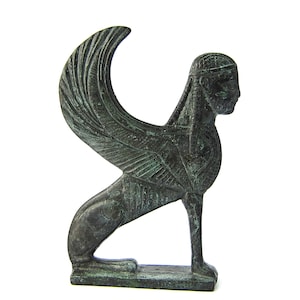 Greek verdigris bronze sphinx , Bronze sculpture , Gift for him her