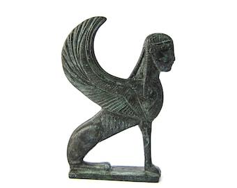 Greek verdigris bronze sphinx , Bronze sculpture , Gift for him her