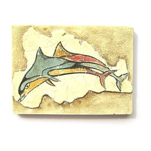 Minoan Dolphins  fresco painting from Akrotiri Santorini Thera  , Museum copy for gift for her