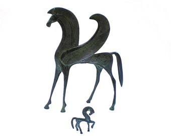 ブロンズ馬像、ペガサス、ブロンズ動物彫刻、金属製馬像、古代ギリシャ
