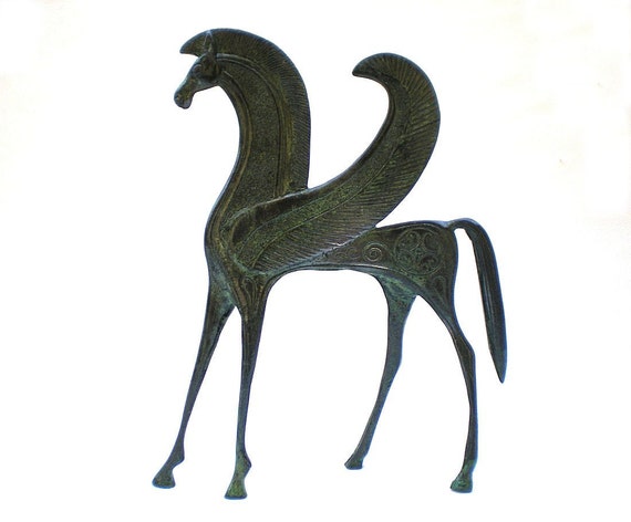 ブロンズ馬像、ペガサス、ブロンズ動物彫刻、金属製馬像、古代ギリシャ